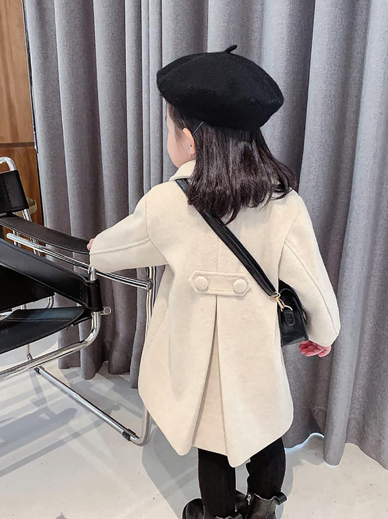Girls Dress Coat Kids Winter Warm Jacket Long Sleeve Button Trench Coat Pocket Long Peacoat Outerwear