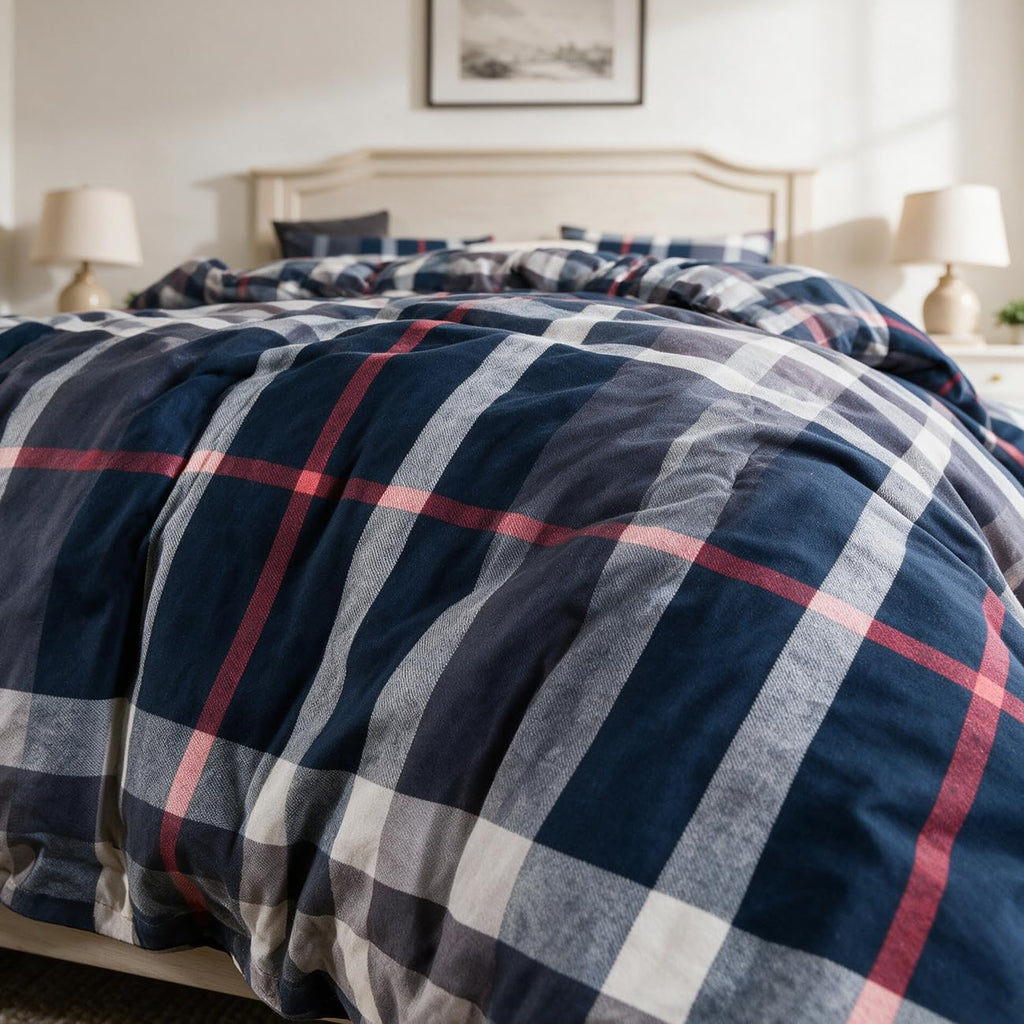 Blue Plaid Comforter Set 3Pcs Buffalo Tartan Bedding Sets