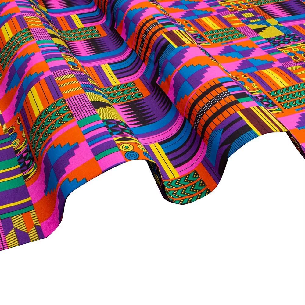 African Print Fabric 3 Yards Ankara Polyester Kente Cloth for Handmade Sewing Dress 6518