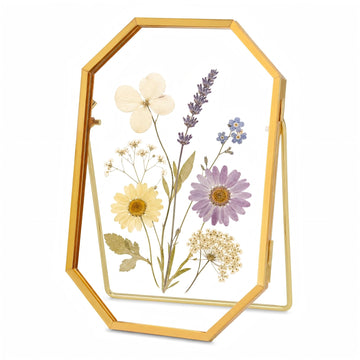 Gold Geometric Floating Glass Frame 4x6, Tabletop Photo & Pressed Flower