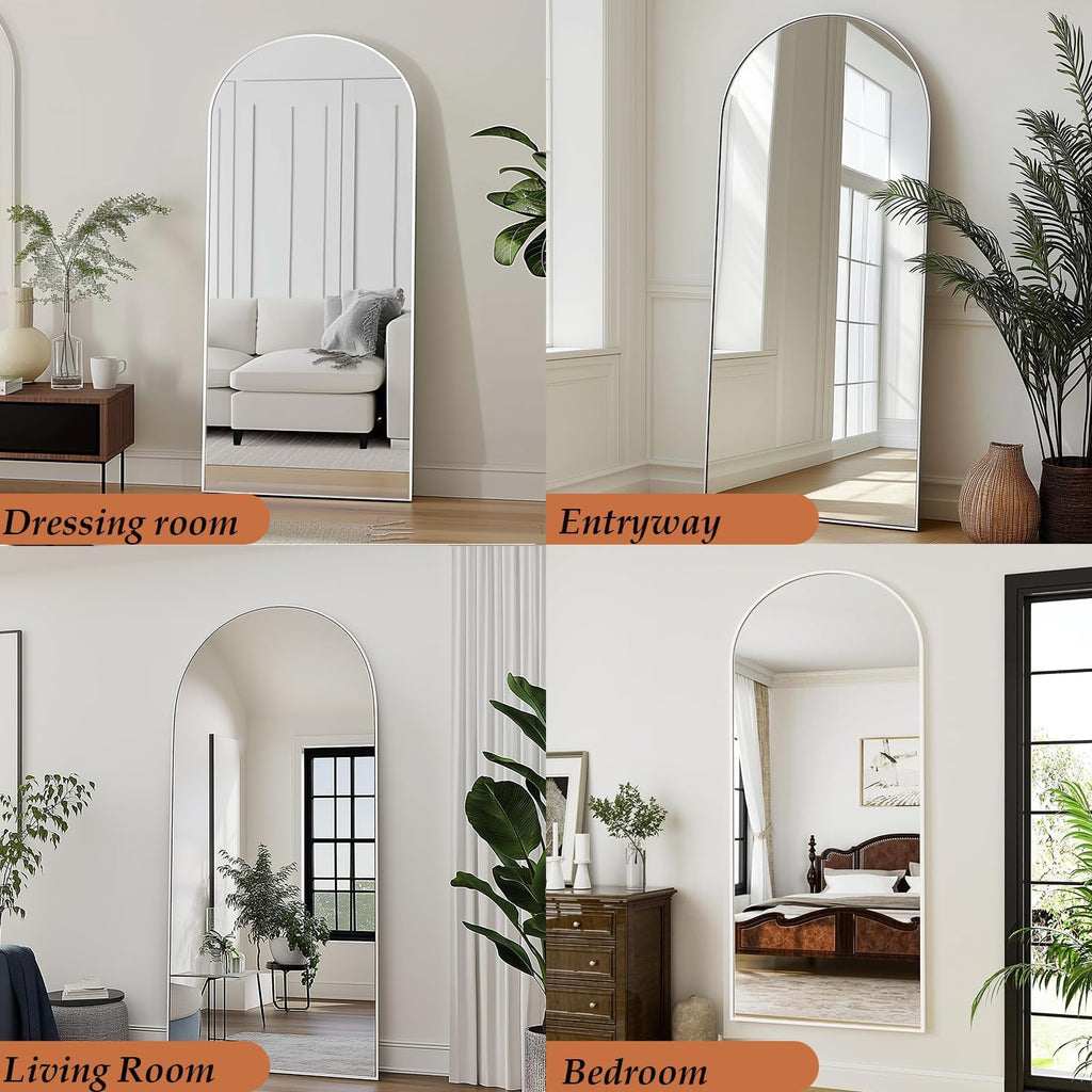 Mirror Full Length, 64"X21" Arched Floor Mirror, White