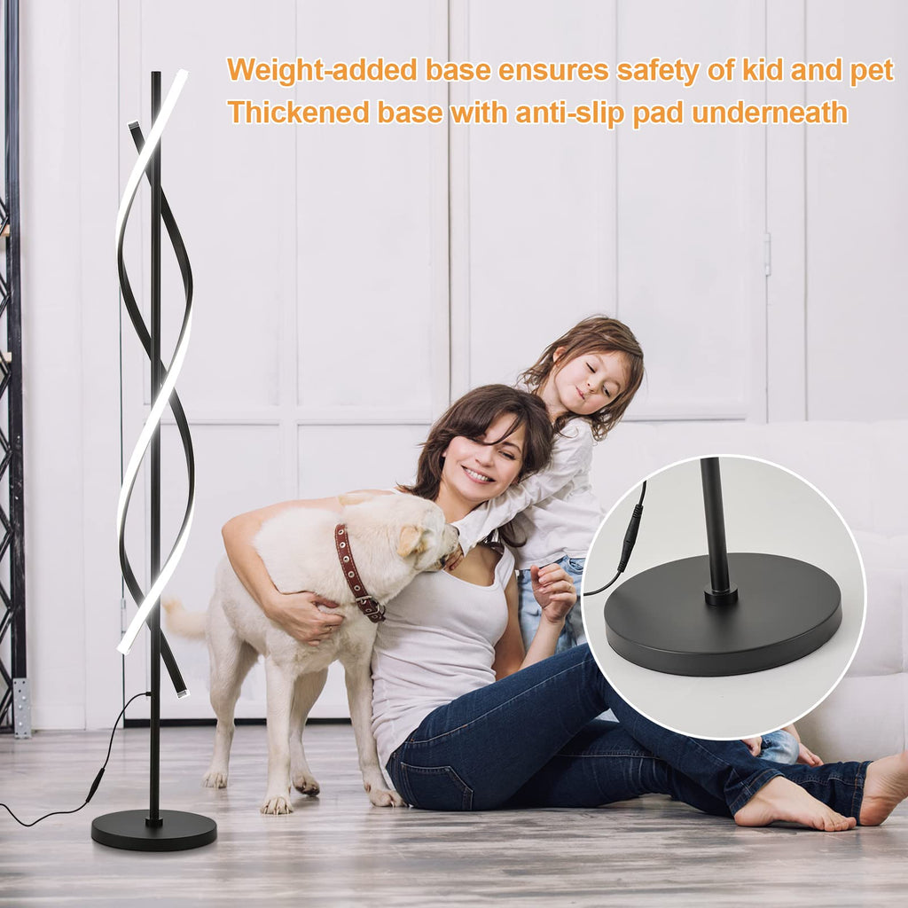 Spiral LED Floor Lamp, Modern Floor Lamps with Remote Control 60 Inch Dimmable Black Floor Lamp 48W Standing Lamp