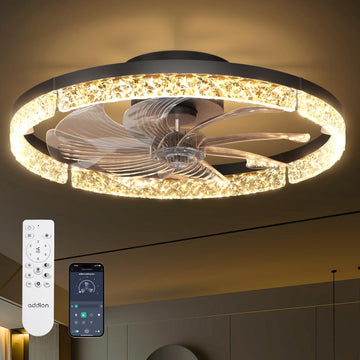 Ceiling Fans with Lights and Remote, 20'' Low Profile Ceiling Fans, 3000-6000K Dimmable Modern Flush Mount LED Fan Light, Fandelier Ceiling Fan for Bedroom, Kitchen, Living Room, Black A101-B0DNFGXWWJ