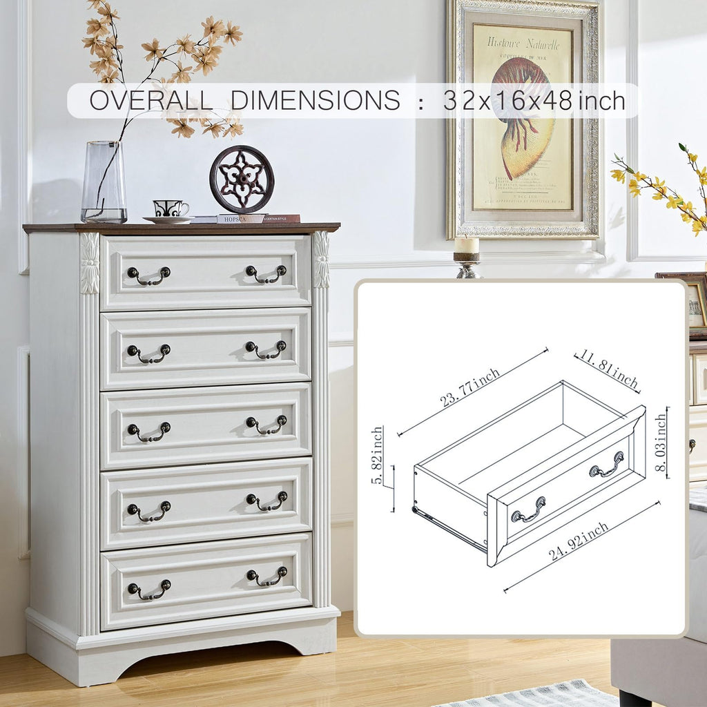 Farmhouse 5 Drawer Dresser, Dressers
