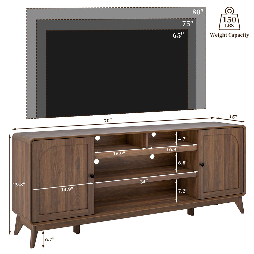 70" Mid Century TV Stand Entrainment Center, Walnut