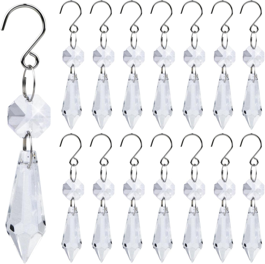 20pcs Clear Chandelier Icicle Crystals Prisms Hanging Crystal Bead Pendants Ornaments Replacements with Hooks for