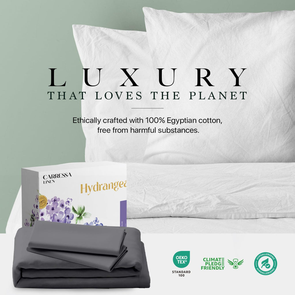 Linen Duvet Cover Queen Size - 100% Egyptian Cotton 600 Series Dark Grey Duvet Cover Queen (3 PC), Soft, Cooling