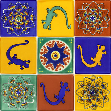 Tile Set of 9 Individual 41⁄4 x 41⁄4 Ceramic Talavera Mexican Tiles