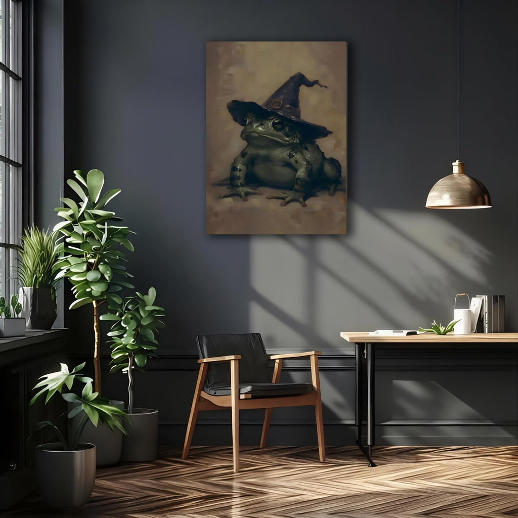 Vintage Witch Toad Artwok 24x36, Gothic Halloween Canvas Prints Wall Art, Dark Academia Decor, Spooky Victorian Ugly