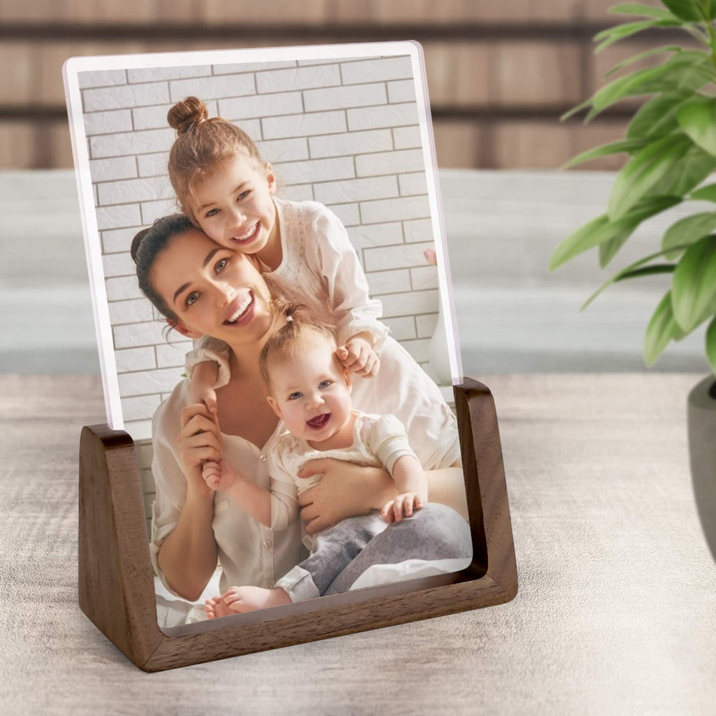 4x6 Picture Frame 2 Pack - Rustic Wood Picture Frames with Walnut Wooden Base and High Definition Break Free Acrylic
