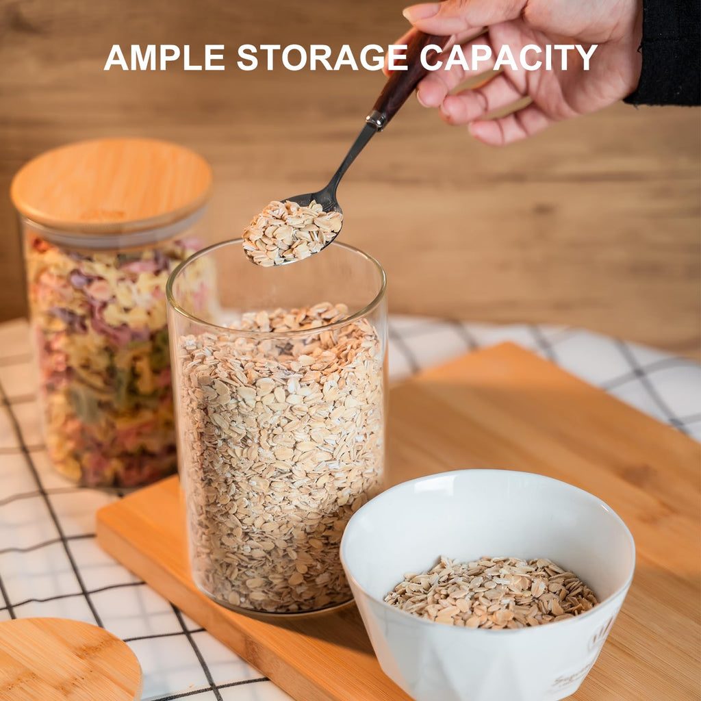 Glass Food Storage Jars 6-Pack 37oz - 4x6 in-Clear Glass Food Canisters with Bamboo Lid Airtight For Serving Tea