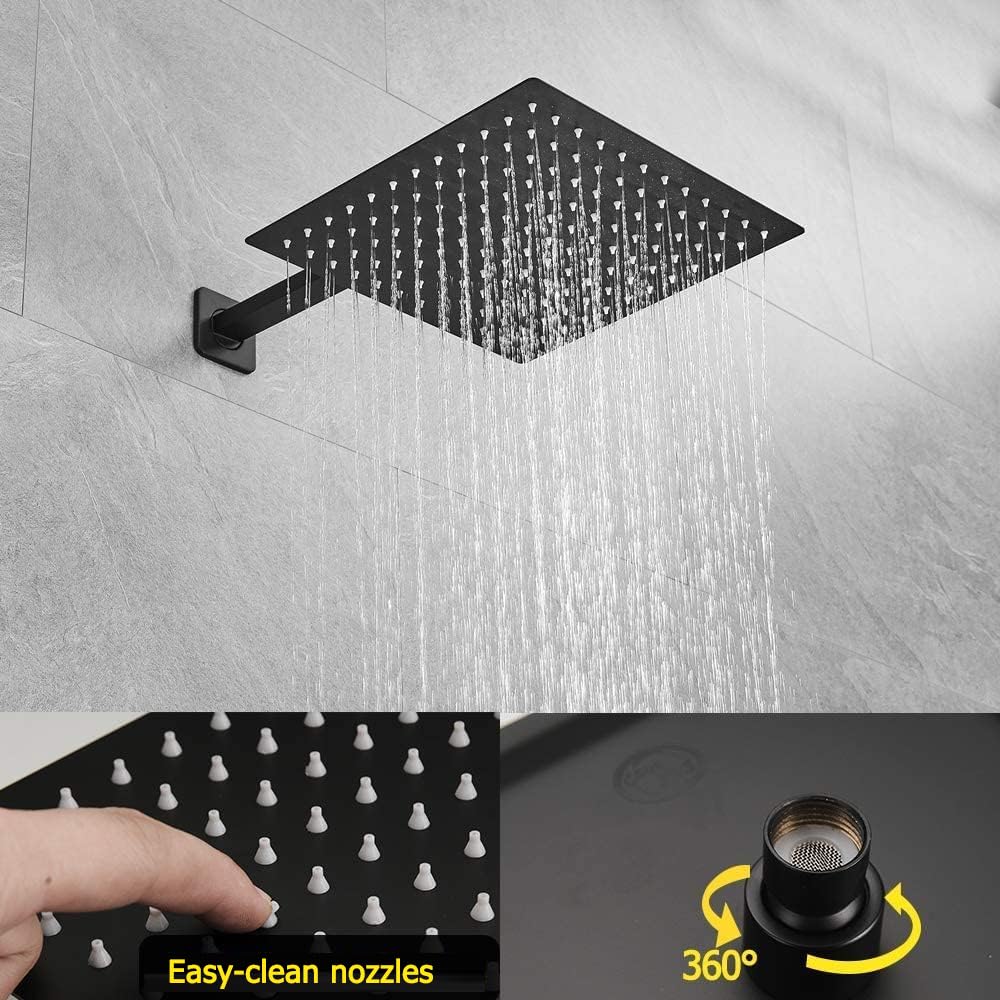 Matte Black Shower System 10 Inch Bathroom Luxury Rain Mixer Shower Combo Set Wall Mounted Rainfall Shower Head and