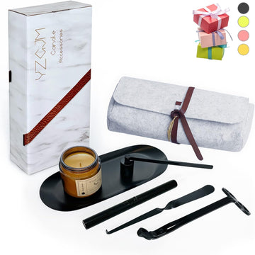 Exquisite Candle Accessories Tool Pack Bag, Rechargeable Electric Lighter, Wick Trimmer, Dipper, Snuffer and Tray