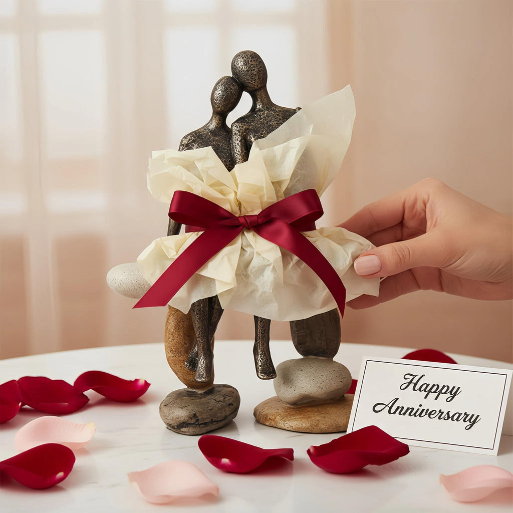 Romantic Couple Figurines Sculpture - Abstract Couple Sculpture on Stone Bench, Modern Home Decor Statue, Unique for