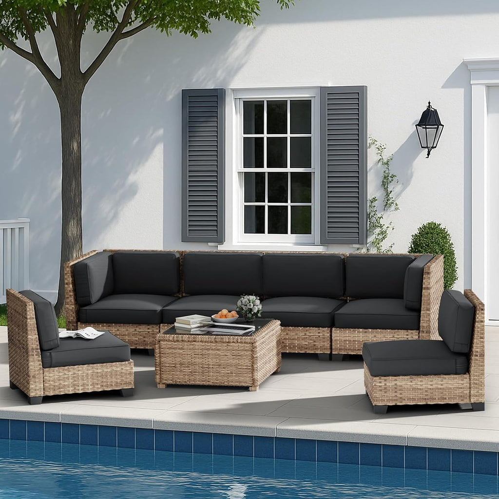 Replacement Cushions Furniture, 14-Piece Outdoor Cushions (Grey) | Deep Seat, Outdoor Replacement Cushions for 6-Seat