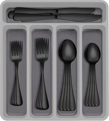 60-Piece Black Silverware Set with Organizer, Stainless Steel Flatware for 12, Cutlery Utensil Set
