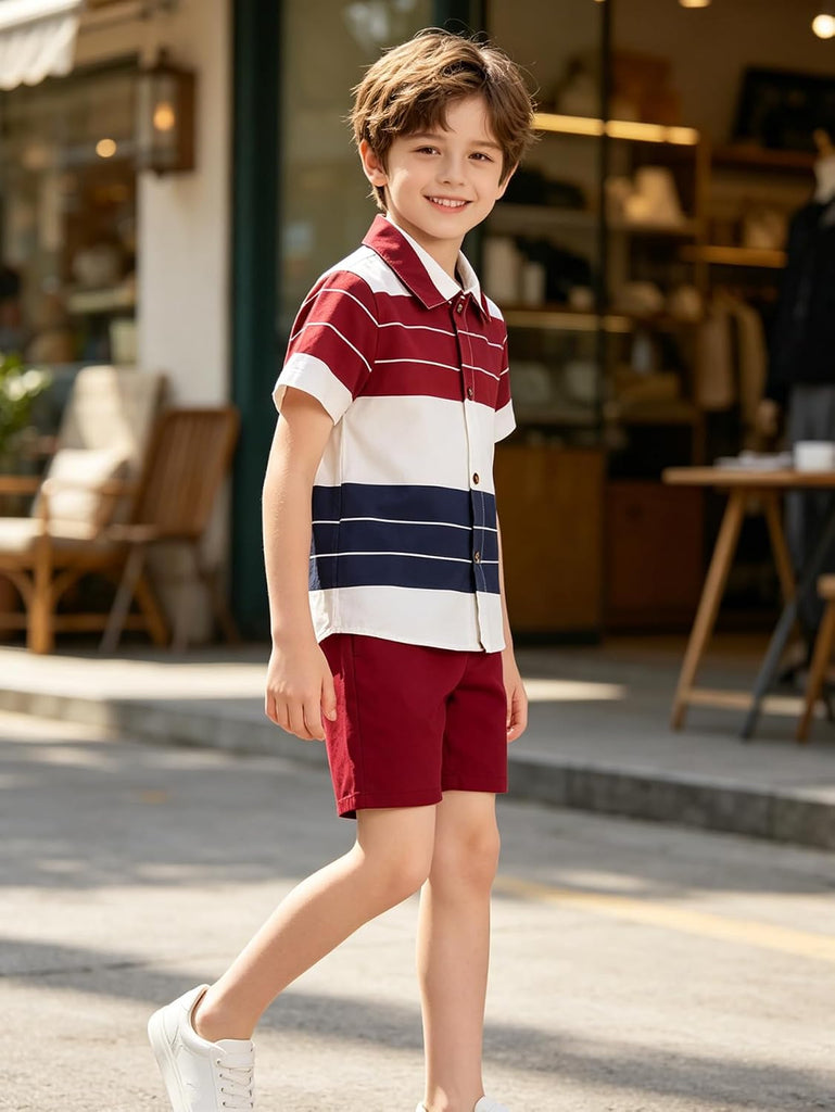Boys Summer Clothes Short Sleeve Button Down Shirt and Shorts Sets