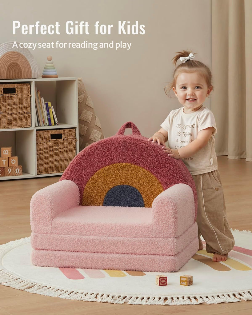 Foldable Kids Couch, in-1 Kids Sofa Chair, Blush Rainbow