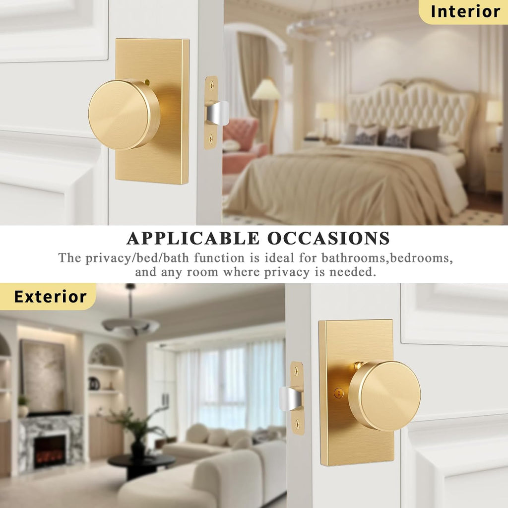 Satin Brass Gold Door Knobs Privacy Door Knobs Interior with Lock