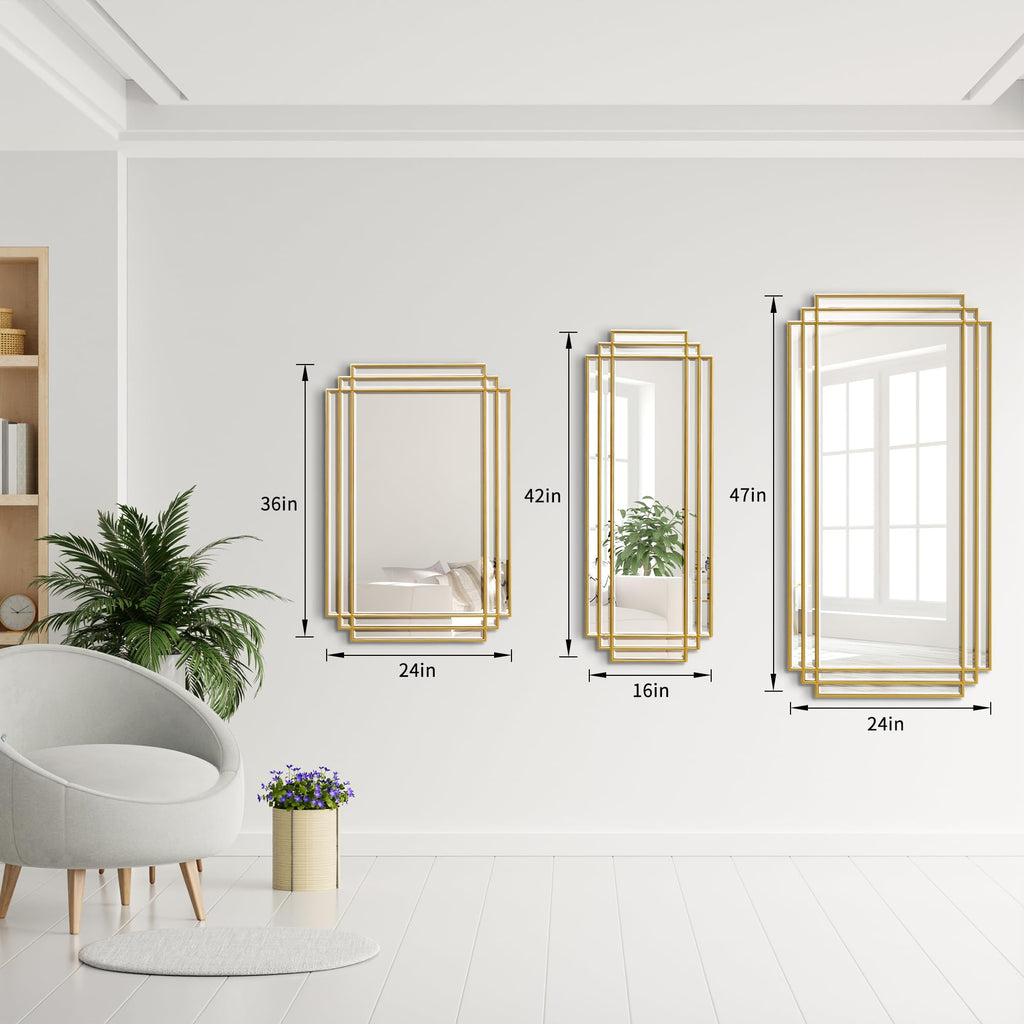 36"x24" Rectangle Beveled Wall Mirror with Gold Geometric Frame