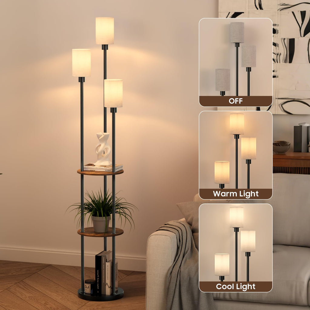 Floor Lamp with Shelves, 71" Tall Modern Standing Lamp with Table