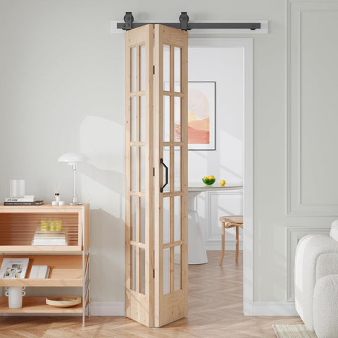 36 x 84 in (Double 18x84 inch) Bifold French Glass Door,Sliding Folding Barn Doors with 3.3FT Hardwa