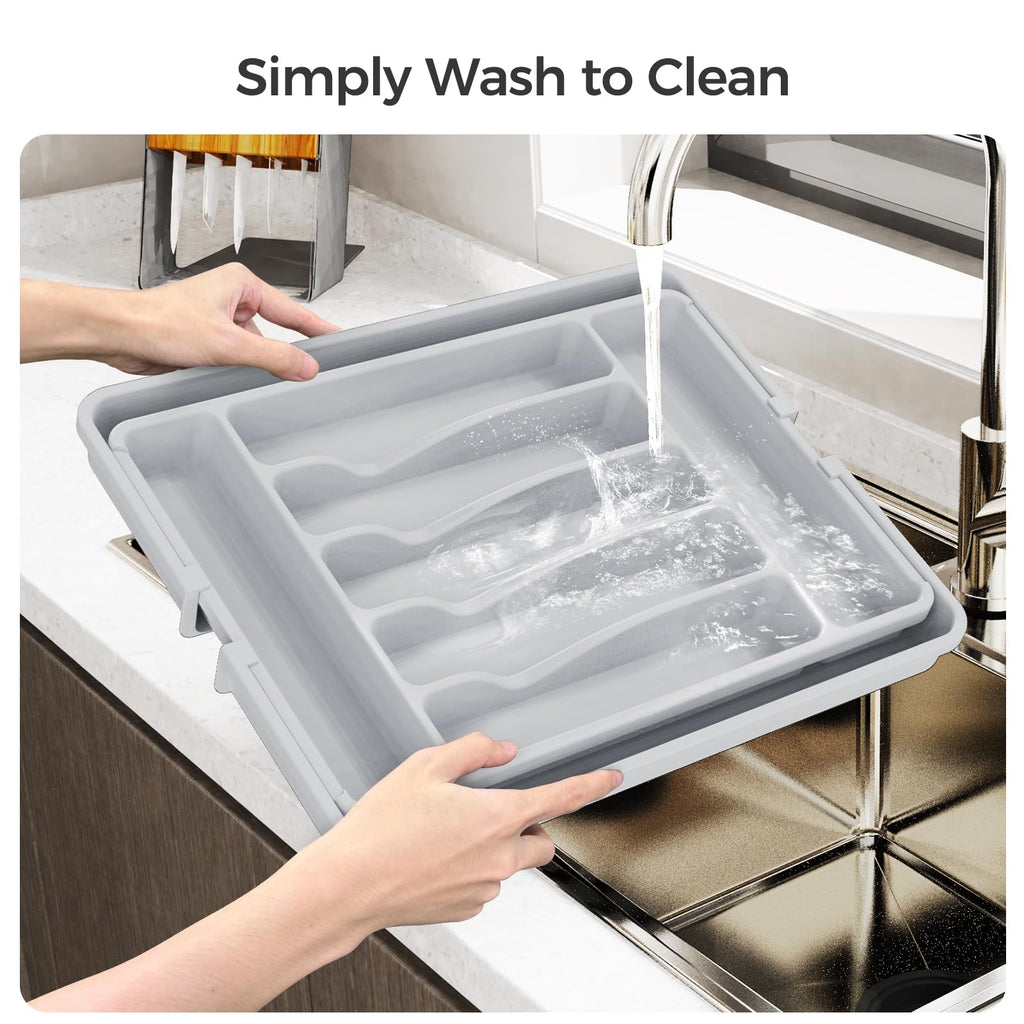 Extra Large Expandable Silverware Organizer, Flatware Tray,Gray