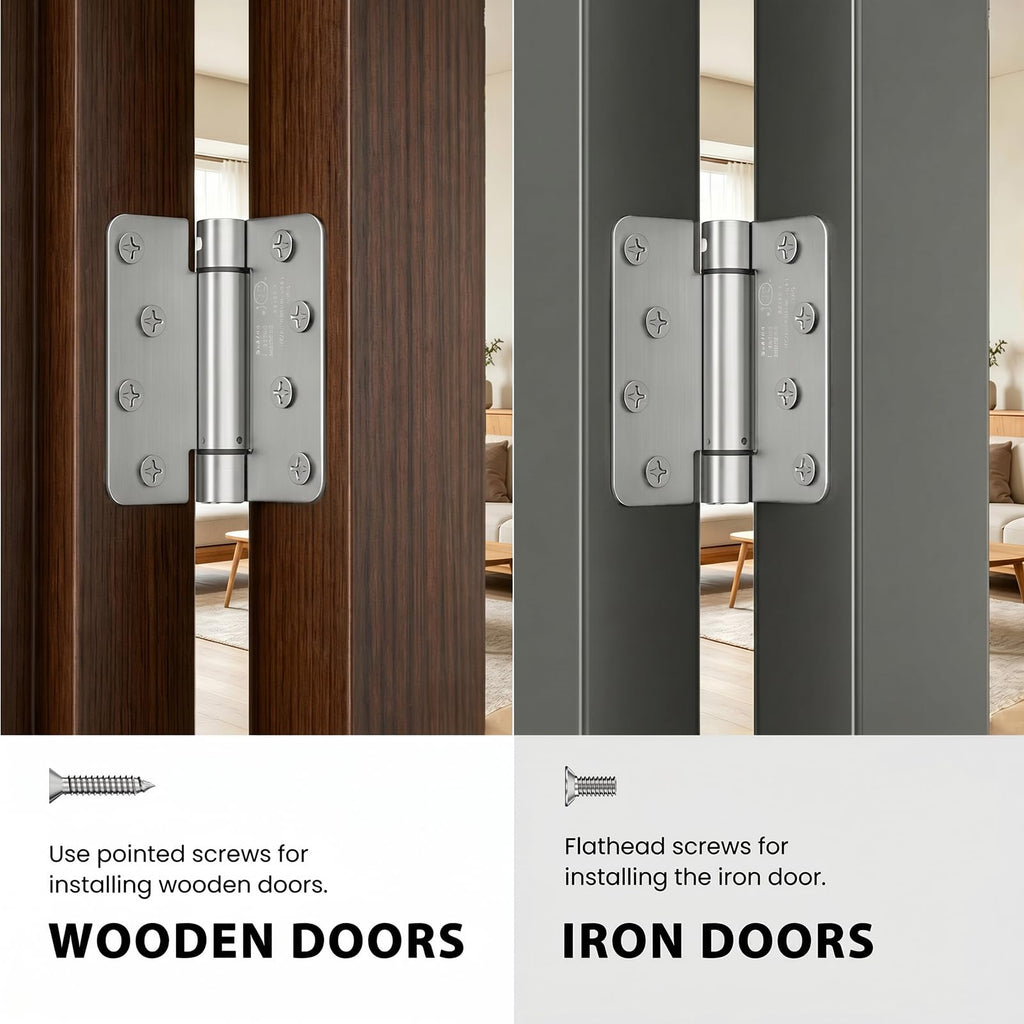 Pack of 2 4 Inch Brushed Nickel Spring Door Hinge 1/4" Radius Corner