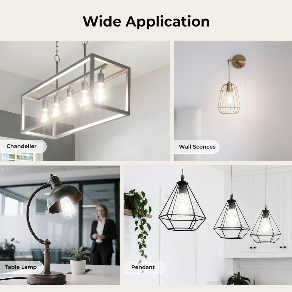 Dimmable Edison Bulbs, 4000K Daylight White, 6W Equivalent to 60 watt E26 LED Bulb, ST58 Vintage Light Bulbs, 600LM