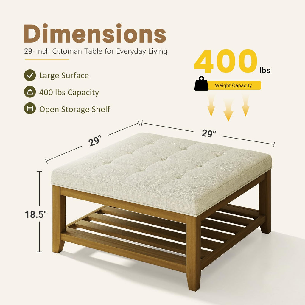 Ottoman With Storage Bench, Linen Ottoman Coffee Table, Ivory