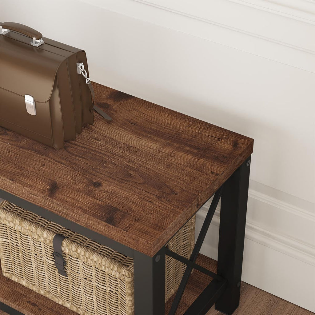 Entryway Bench with Storage, 2 Tier Rustic Shoe Bench, 47 inch