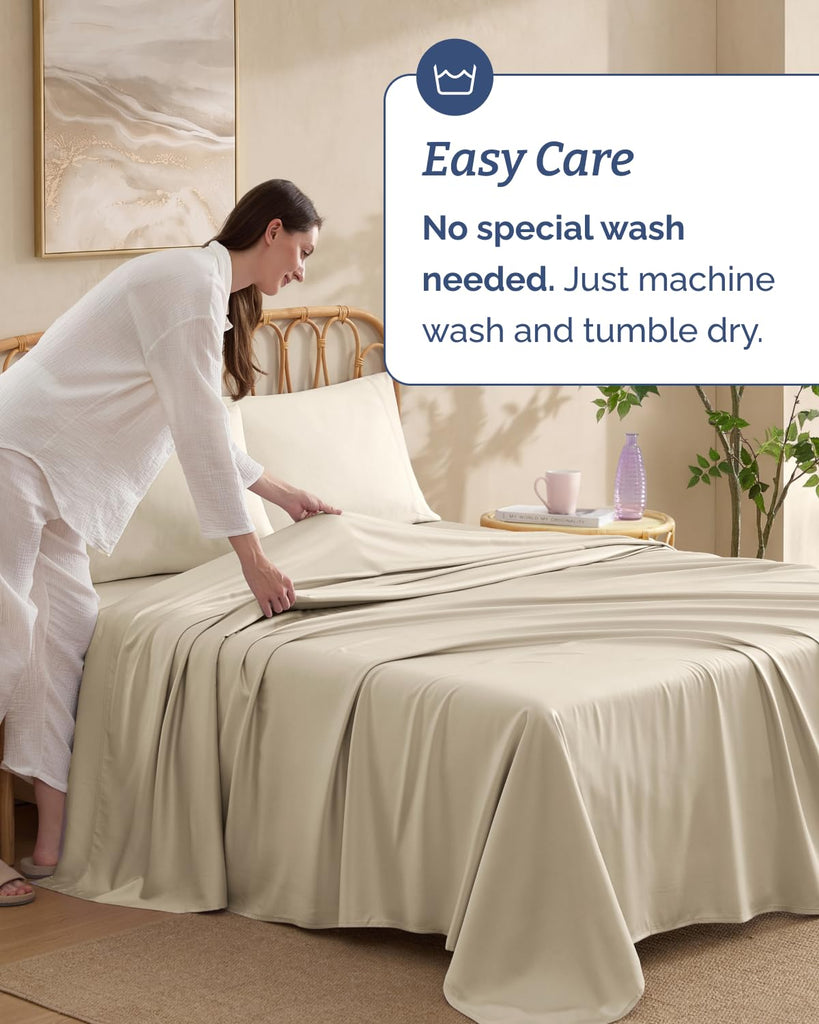 100% Rayon Derived from Bamboo - Bed Sheets Set Cal King Size - Wheat