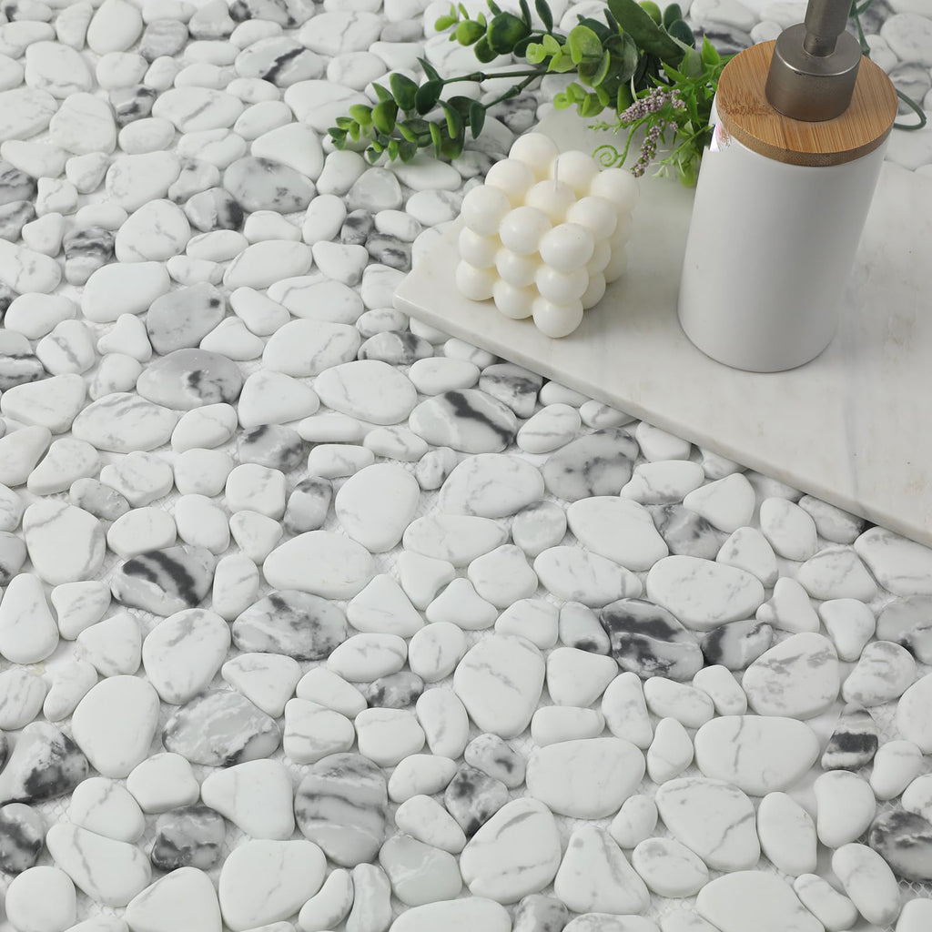 Pebble Tile for Shower Floor, 12"X12" Pebble Mosaic Tile, 8 Sheets