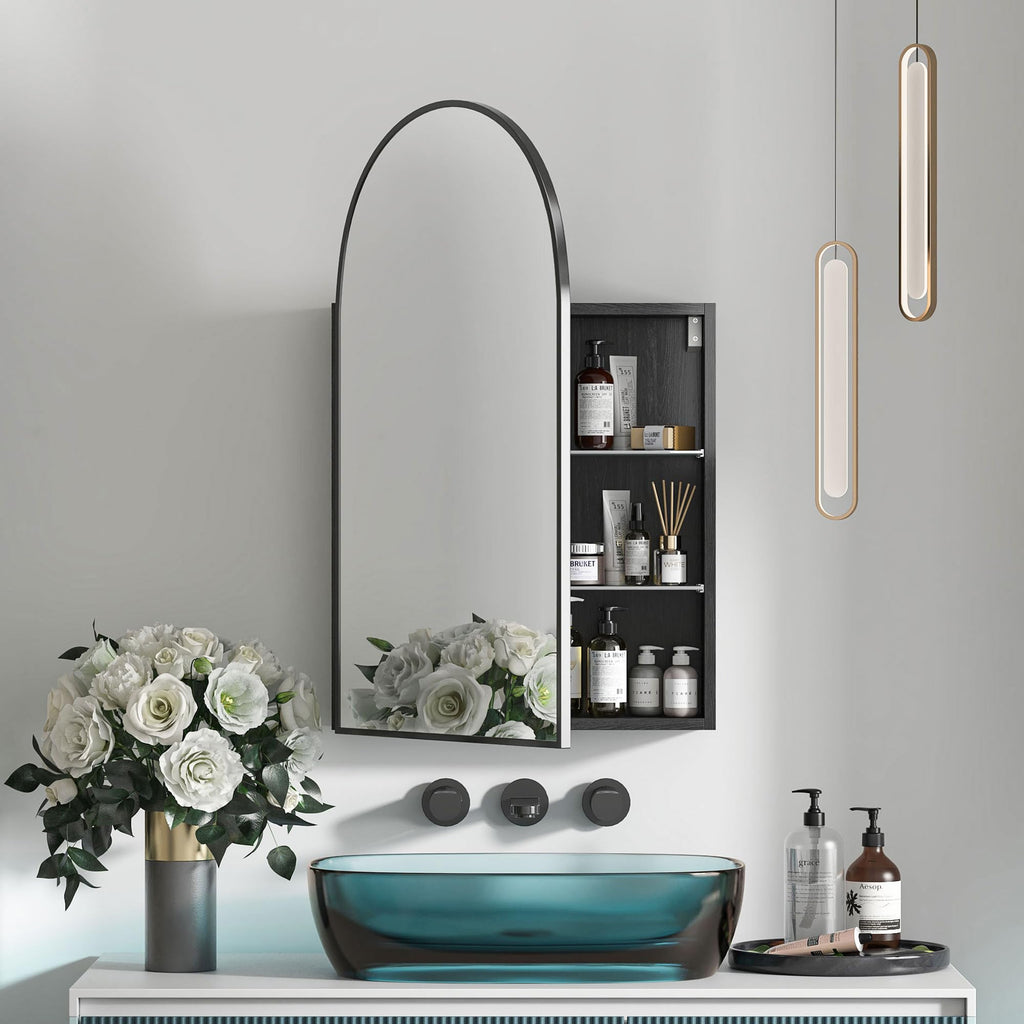 Arched Medicine Cabinet, Black Mirror Cabinet with Storage