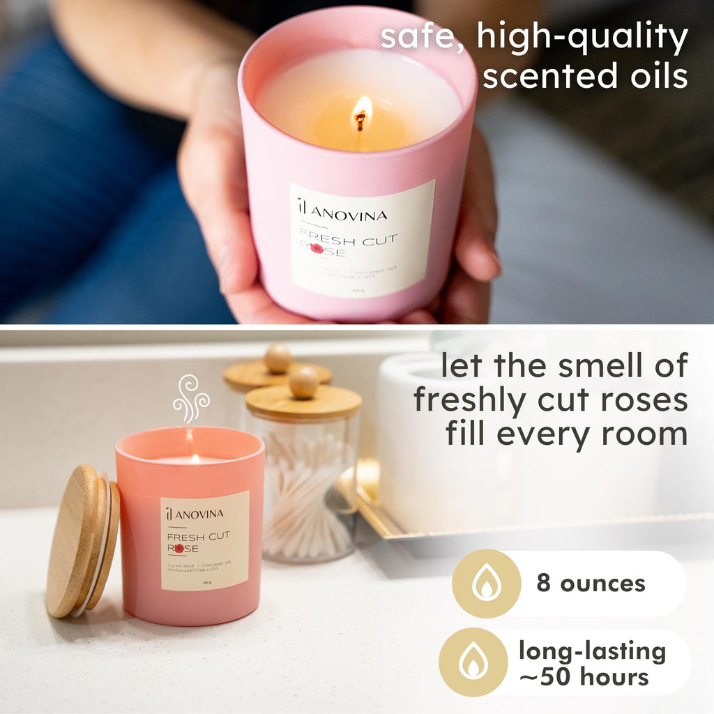 Rose Scented Candle - Long-Lasting Soy Wax Blend - Non-Toxic Floral Candle Décor & Relaxation - Aesthetic Gift for
