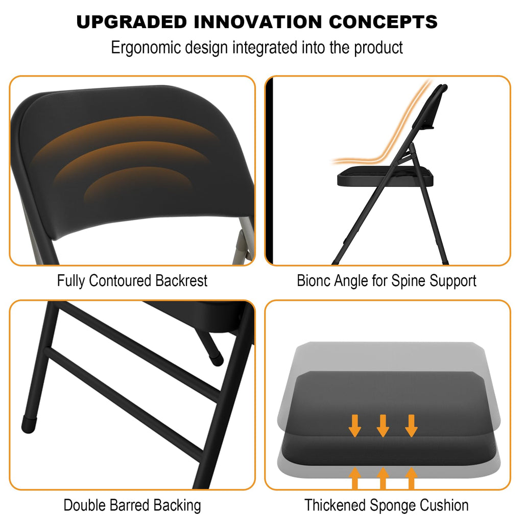 20 Pack Padded Folding Chairs with Fabric Cushion and Back, Charcoal Black