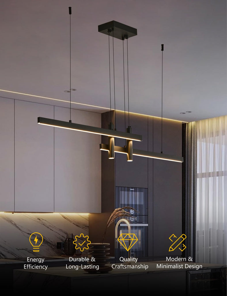 Modern Black Linear Pendant Lights Kitchen Island Lighting Minimalist Led Chandeliers Pool Table Light Dimmable