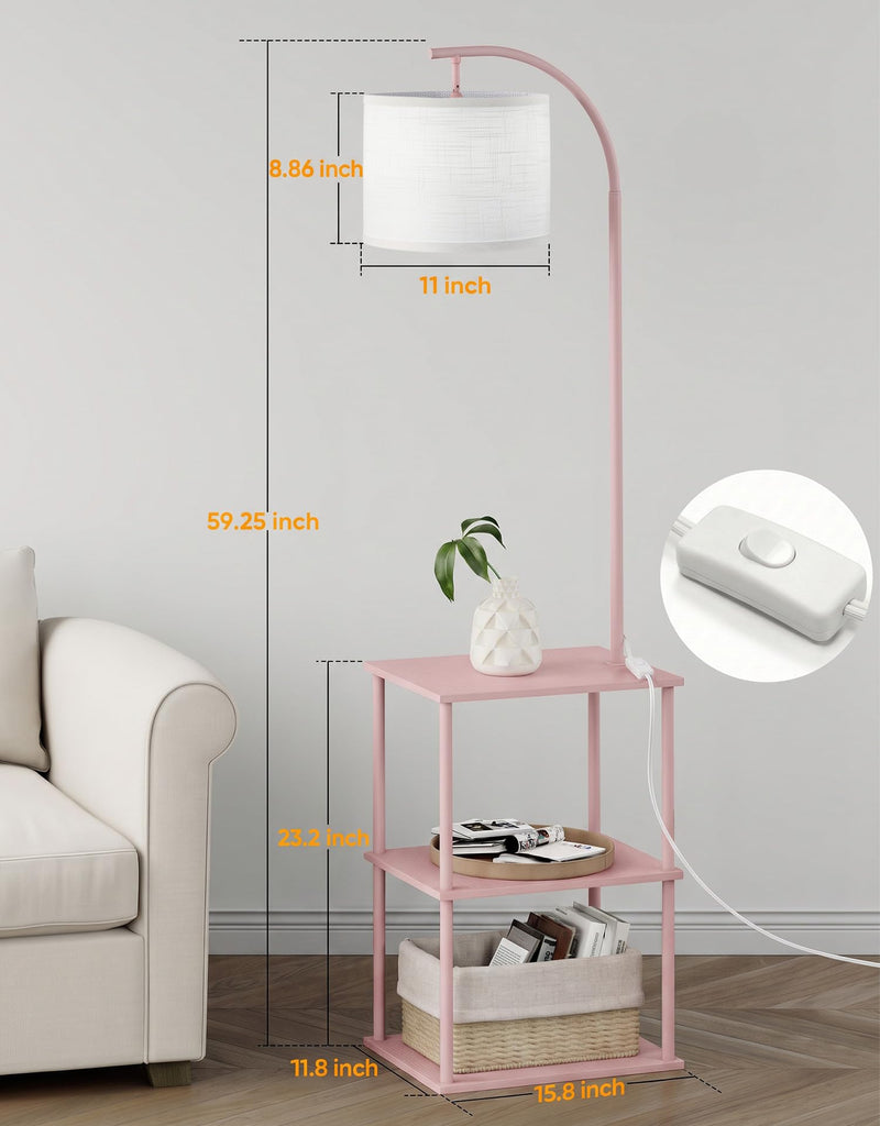 Floor Lamp with Table, Night Stand with Lamp, Narrow Side Table with 3CCT LED Bulb, Small Coffee Table, Modern End