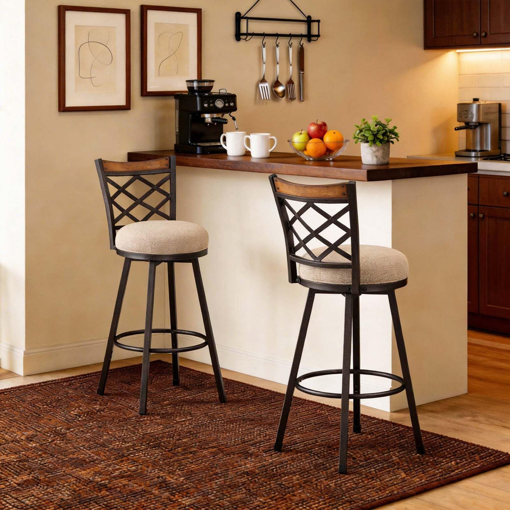 Farmhouse Swivel Bar Stools with Backs, Set of 4, 2-in-1 Adjustable 25"/30" Height, Mid-Century Modern Kitchen