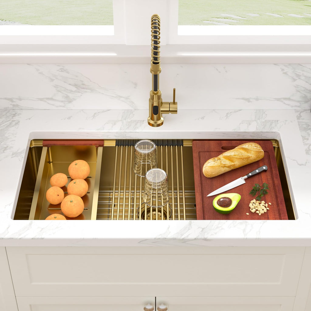 36 Gold Undermount Kitchen Sink Workstation 36x19 Inch Large Sinks