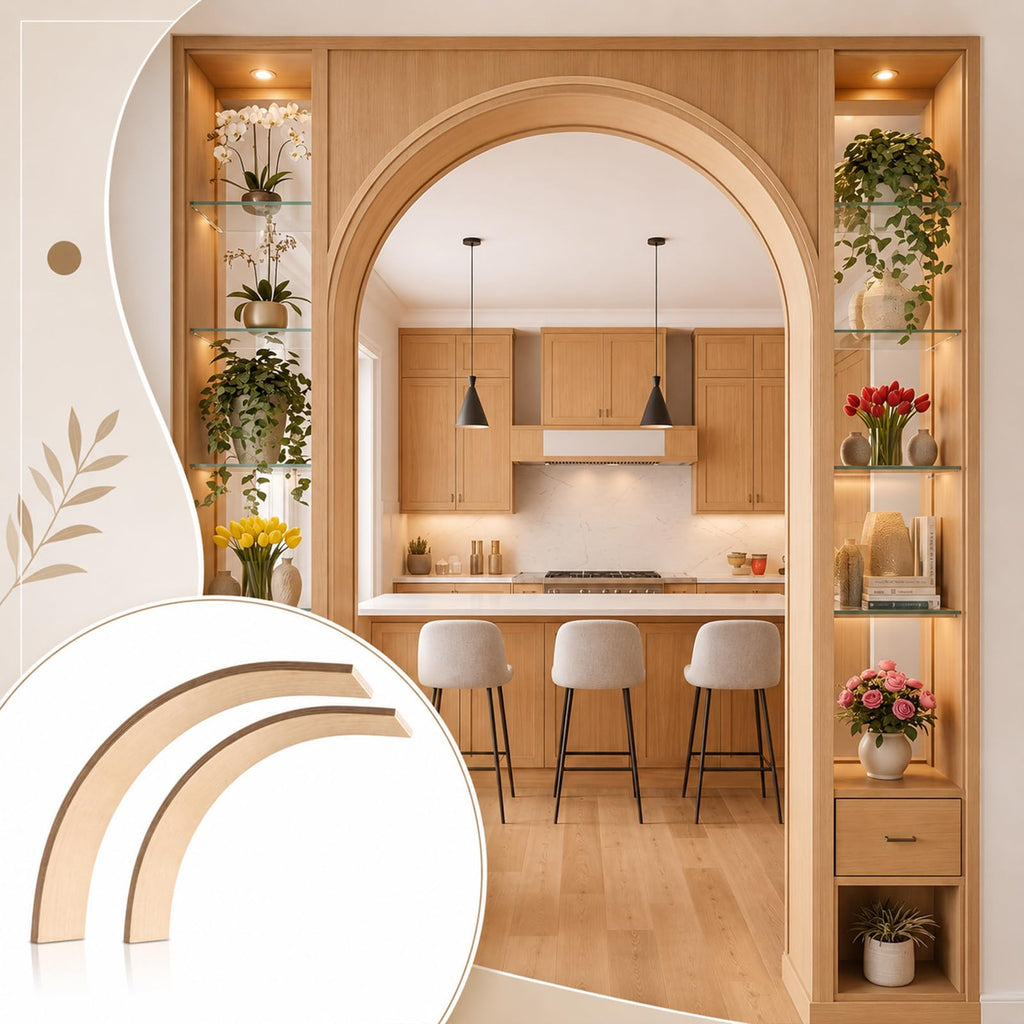 2 Pcs 12 x 12 x 3.5 Inches Wooden Doorway Arch Corner Kit with Screws Wood Rounded Arch Trim for Drywall Wall
