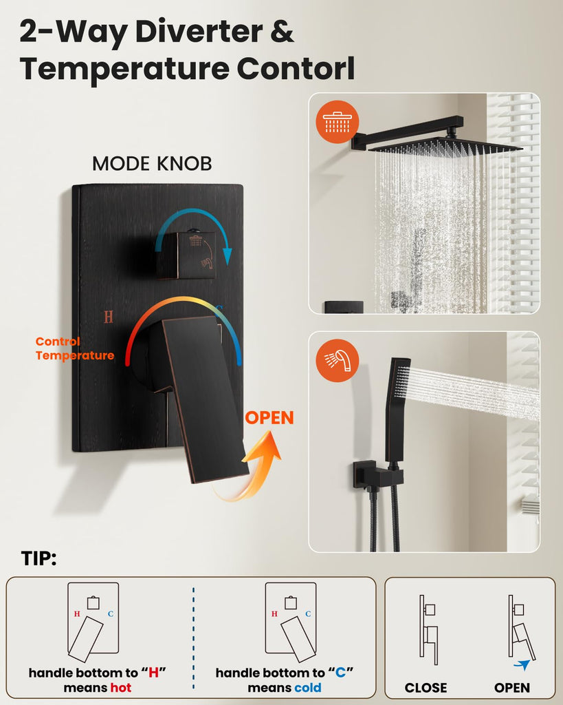 Shower Faucet Set with Handheld Spray Oil Rubbed Bronze,12'' Head