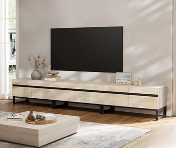 Modern TV Stand for 32-110 Inch TVs, Wood Entertainment Center with Metal Base Storage Cabinets, Media TV Console