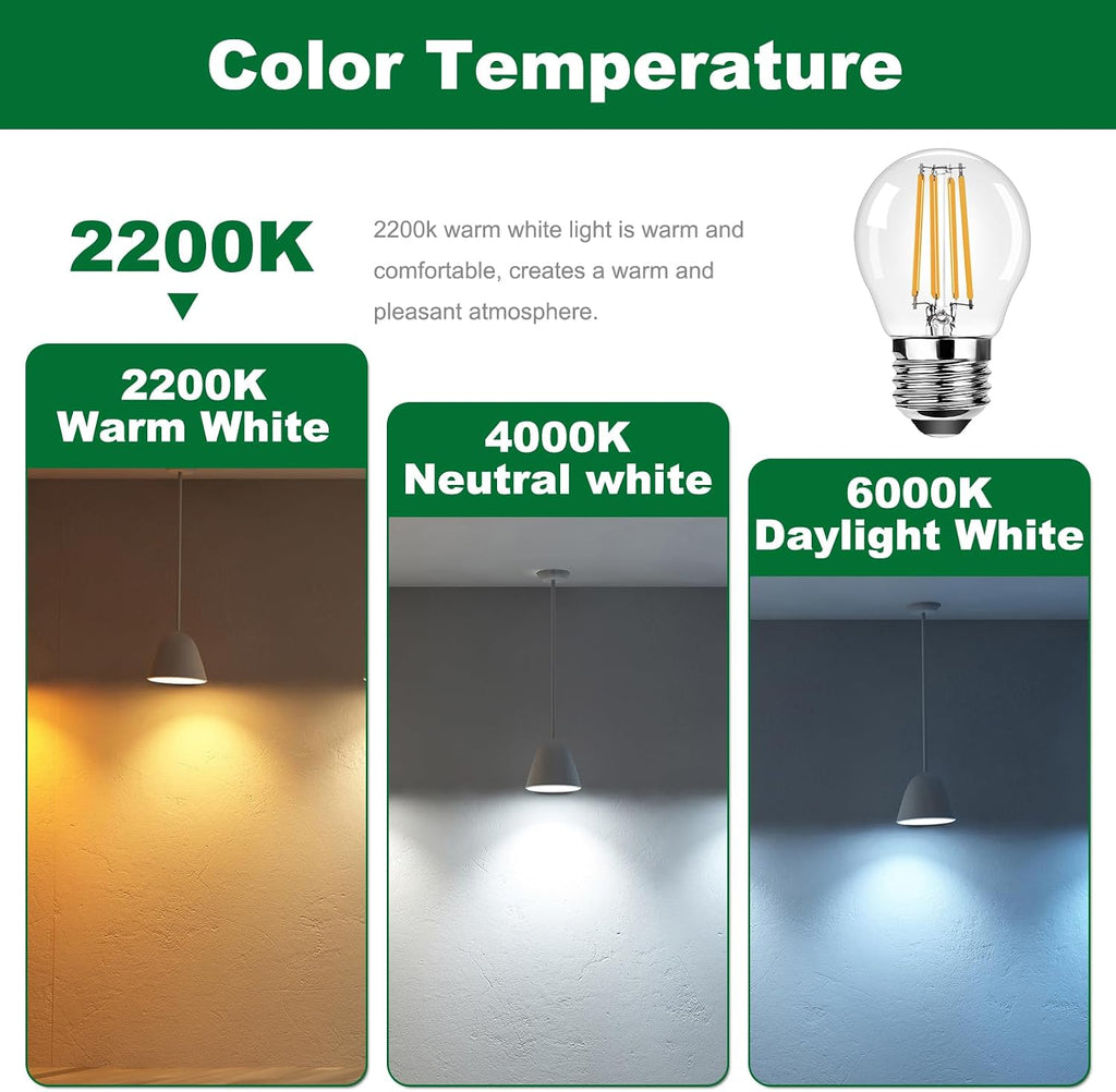 G45 E26 Small Round Edison Light Bulbs 120V 4W (30 Watt Equivalent),Warm White 2200K 300LM Decorative Edison Light