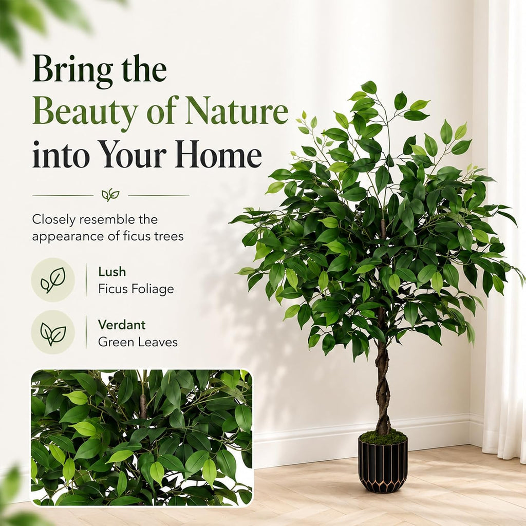 4ft Artificial Ficus Tree with Weighted Base - Faux Silk Floor Plant & Corner Decor