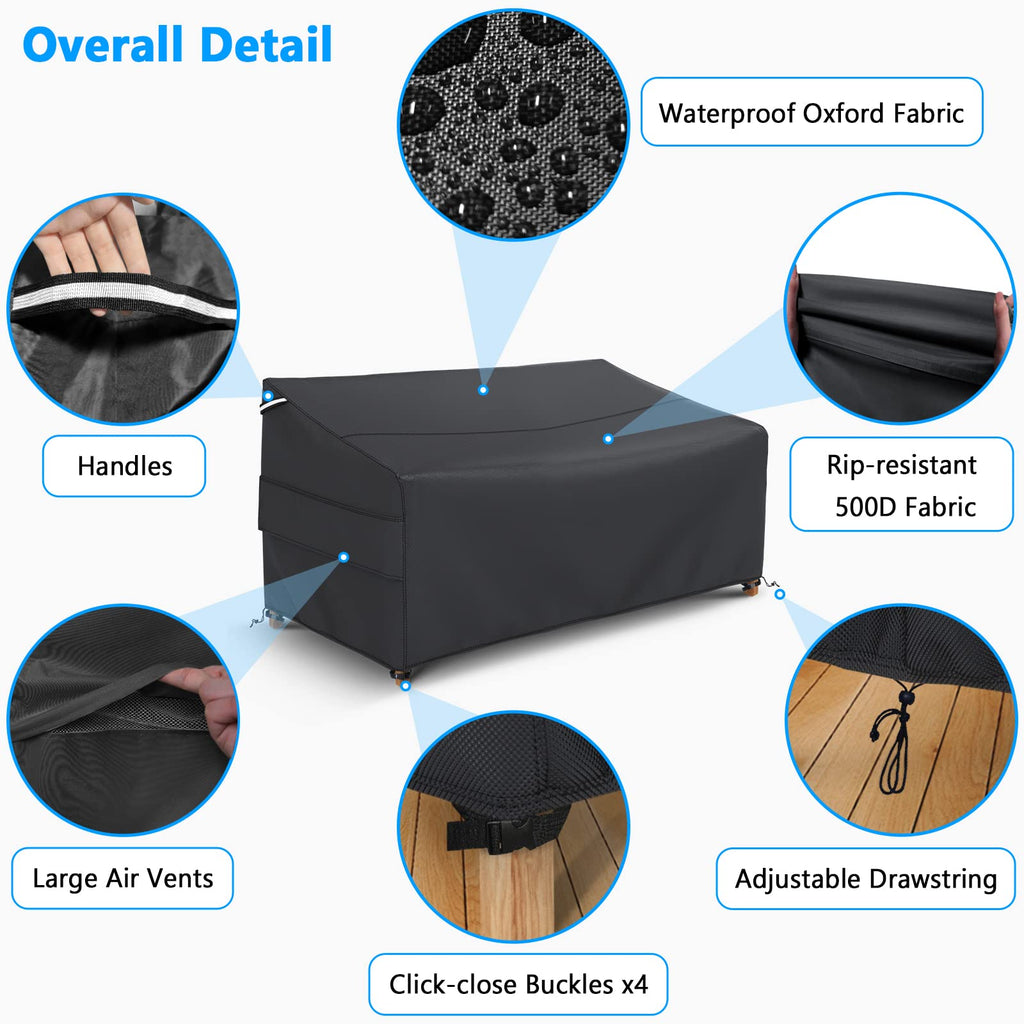 3-Seater Outdoor Sofa Cover Waterproof, 79" L×37" D×35" H, Black