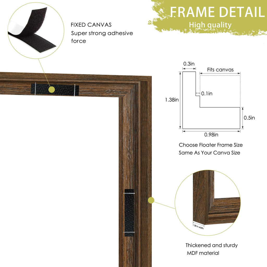 Canvas Floating 8x10 Frame with 0.9" Deep, Brown, With Adhesive