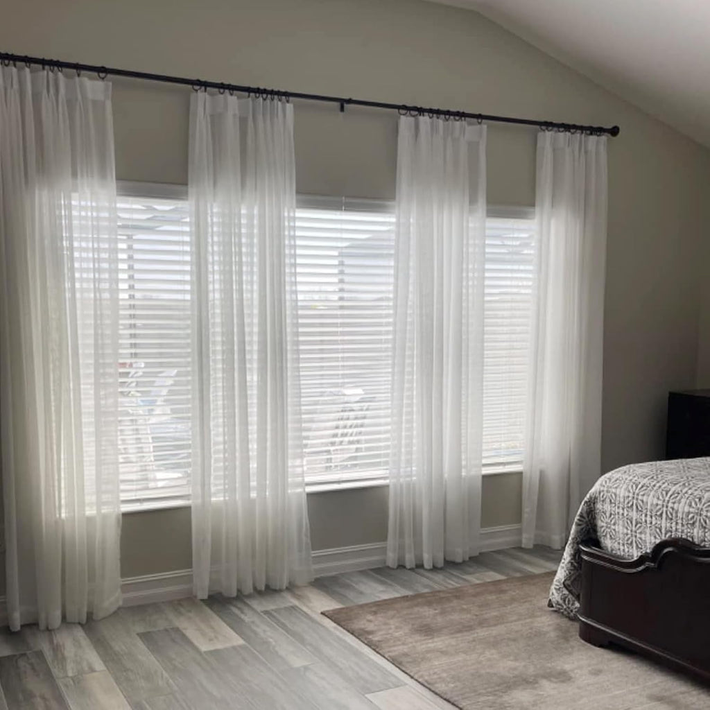 52" W x 96" L Premium White Semi Sheer Curtain Panels Cross Weave Linen Textured Window Curtain Draperies Privacy