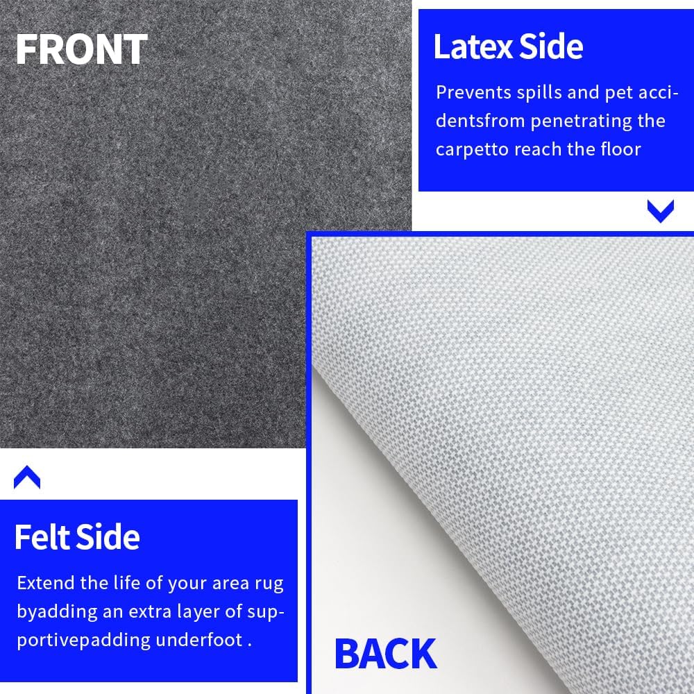Waterproof Non-Slip 1/5" Extra Thick 9x12 ft Rug Pad for Large Area Rugs Durable Felt Floor Protection pad for All - Set of 108
