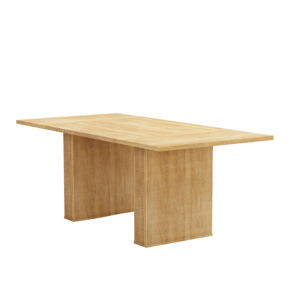 78 Inch Rectangular Dining Table for 6 to 10, Farmhouse Fluted Dining Kitchen Table, Modern Wood Long Dining Table